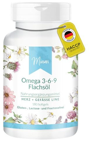 Omega 3-6-9 - HERZ + GEFÄSSE LINE - 180 Softgels - Hochdosiert – 1100mg Omega-3 pro Tag –Herstellung & Laborprüfung in Deutschland | MIOSAN® CLUB - Exklusives Wohlbefinden