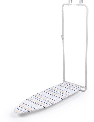 Beldray LA031657STRIPFEU7 Overdoor Ironing Board – Hooks Over Most Doors To Save Space, Folding Compact Design, Heat Reflective Stripe Design Cover, Cushioned Hooks, Thick Felt Underlay, 110 x 33 cm
