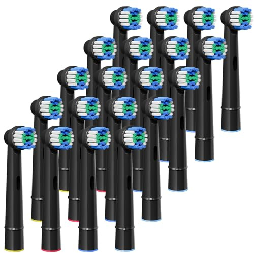 GENKENT Paquete de 20 cabezales de repuesto para cepillo de dientes negro, compatibles con Oral B Professional Soft Clean, cabezales de repuesto Pro 500/1000/1500/3000/3757/5000/7000/7500/8000