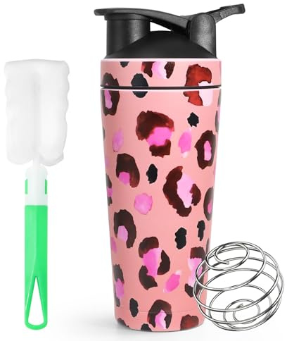 HNCY Shaker Protéine Inox 750ml - Pour Shakes Complémentaires Avec Boule en Spirale, Sans BPA, Étanche, Facile à Nettoyer - Rosier