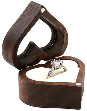 Asudaro Ring Box Herzform, Hochzeitsring-Box aus Holz Schmuck Präsentationsbox Ringschatulle Personalisierte Ringhalter Verlobungsring Box Ringkästchen für Vorschlag Verlobung Hochzeit weiß-single