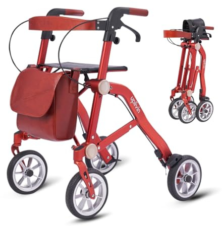 Uplivin Trive - Déambulateur 4 roues Pliable Leger, Déambulateur à roues, 3 accessoires inclus, Deambulateur Pliant, Rollator Terracotta, By Mobio
