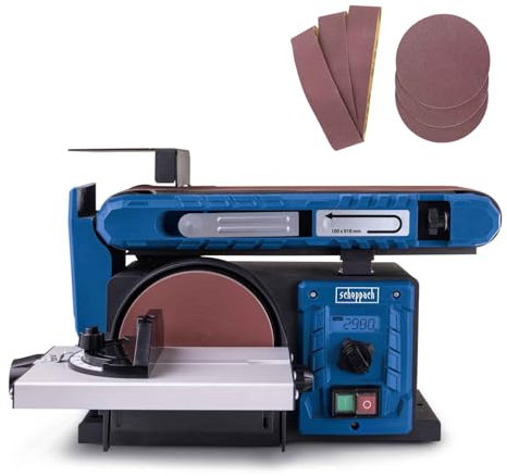 Scheppach Band- & Tellerschleifer BTS900Vario Schleifmaschine mit Vario-Speed | 400W | Schleifteller 150mmØ | Stufenlose Drehzahlregulierung | Queranschlag | Tisch 0°– 45° | inkl. 6-tlg. Schleifpapier