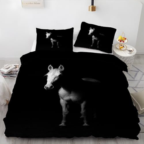 BettwäSche 220x240 Pferd Bettbezug mit 2 Kissenbezug 80x80 cm Weiche und Angenehme 120g Mikrofaser Bettwaren Licht Und Schatten Bettwäsche-Sets 3-Teilig mit Reißverschluss für EinzelbettDoppelbett