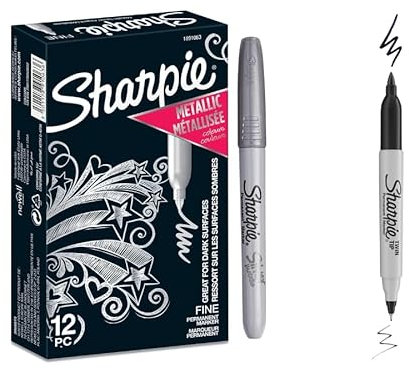 SHARPIE Metallic Permanentmarker | Silber | Feine Spitze | 12 + 1 Stück (Doppelspitze Schwarz) | Marker
