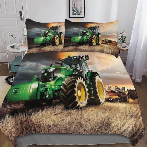 PAZZK Traktor Bettwäsche Set ; Bettbezüge Mit 3D Muster; Für Jungen Mädchen Atmungsaktive Microfaser Bettbezug Mit Reißverschluss Und Kissenbezug Single (135x200cm)