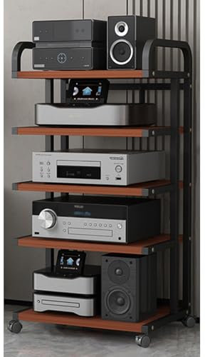 Audio Rack Hifi Regal Stereoschränke Mit Braunem Plattenspieler-Regal, 3 4 5 Tier AV Media Stand Component Audio Rack Tower Für Heim/Büro/Theater, Audio Video Dvd Spieler Halter(Size:5 tier 50x40x106c