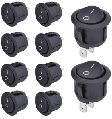 Kippschalter 12V Schalter,Wippschalter On/Off Einrastbare mit Selbsthemmung,Mini Switch 2 Polig Rund für Einbau Wohnmobil Switch Taster Modellbau Auto Boot Haushaltsgeräte (2 Polig 10pcs Schwarz)