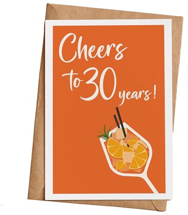 Grusskarte zum Geburtstag Cheers to 30 years mit Umschlag aus Kraftpapier | Grußkarte Karte Billet Geburtstag Holy Aperoli Happy Birthday Mann Frau Drink Aperol orange (KT_062-30)