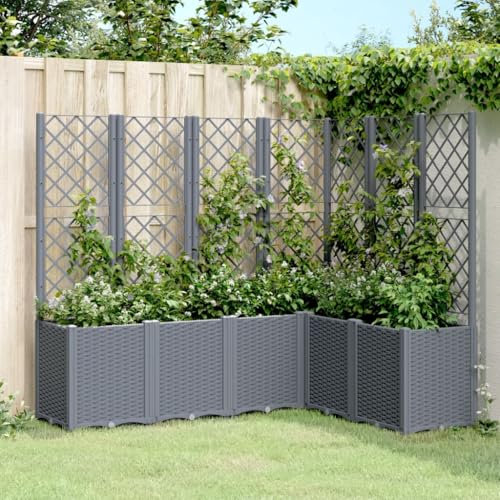 Sufrk Jardinera con Enrejado PP Gris 160x120x140 cm Jardinera con celosia Jardinera con Enrejado jardineras