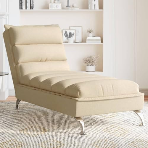 Willood Chaiselongue mit Kissen, Liegesessel mit Sperrholzlatten Metallbeine, Relaxliege für Wohnzimmer, Relaxsessel Liegestuhl, Creme Stoff