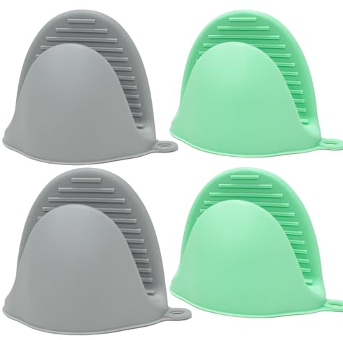 Mibbxea Silikon-Ofenhandschuhe, Pinch-Griff für Toaster, Mini-Topflappen, Küchenhandschuhe, hitzebeständige Handschuhe zum Kochen, Backen, Grillen, 2 Paar (Grau und Grün)