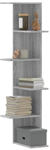 Hommdiy Wandregal,Eckregal,Eckregal Hängend,Regal,Bücherregal,Grau Sonoma 36,5x36,5x140 cm Holzwerkstoff