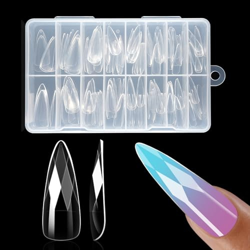 ZAHRVIA 3D Rhombus Long Stiletto Nail Tips Extensions,120Pcs 15 Size Press on Nails Pre-shape Almond Diamond Pattern Nail Tips for Full Cover Acrylic Fake Nails For Nail Art
