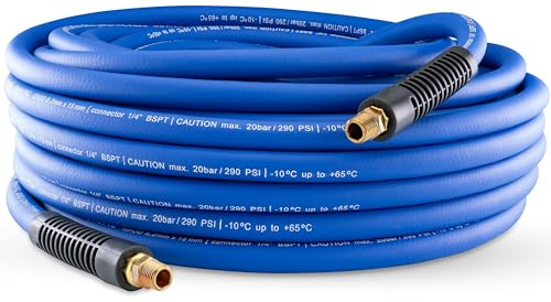 Poppstar Tuyau à Air Comprimé PVC Hybride 20m, Diamètre Intérieur 9,2mm, Douille en Laiton 1/4, 20 bar, Bleu