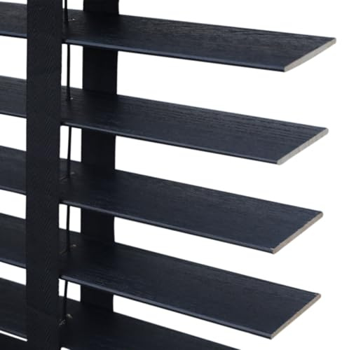 Persiana Veneciana de Madera Persianas Horizontales para Ventanas/Puertas/Balcones Estores Privacidad W 25/30/35/45/60/80/100/130/160cm Personalizado Cortinas con Lamas 5cm(Textura Negra)