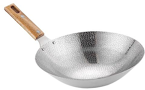 HOLIDYOYO Padella Wok in Acciaio Con Manico in Legno Adatta Per Uso e Ristoranti Per Friggere Verdure e Cucinare Bruciare