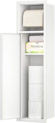 Bernkot Portarrollos de acero inoxidable para montaje empotrado para el juego de brocha de inodoro, armario de baño con portarrollos, con puertas de armario, 63x15x15 cm, Blanco