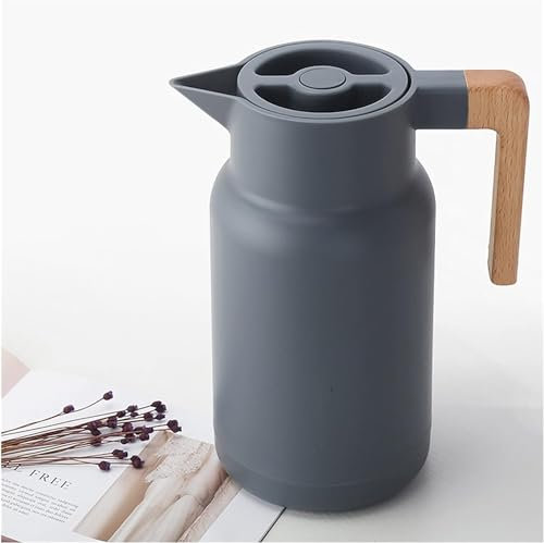 Jarra térmica de acero inoxidable para café, Botellas térmicas al vacío con mango de madera, botellas térmicas de gran capacidad for el hogar, revestimiento de vidrio(C,1L)