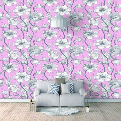 XLMING Vigne Tridimensionnelle Simple De Fleurs Blanches Rétro Violettes Légères 3D Papier Peint Intissé Salle à Manger Bureau D'étude Canapé Chambre Salon TV Mur-430cm×300cm