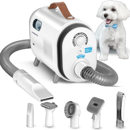 MPM Hundestaubsauger mit Bürste 6-in-1 MOD-1000 - Multifunktionaler Hundestaubsauger mit Trimm- und Trocknungsfunktion - Hundeschermaschine mit Staubsauger, auch für Katzen geeignet - Leiser Betrieb