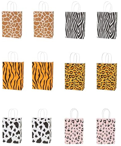 WRITWAA 12Er Set Papiergeschenktüten Mit Tiermuster 8X6X3 Zoll Geschenktüte Mit Großem Fassungsvermögen Für Weihnachtsfeier Kindergeburtstag Und Party Dekorativer Geschenkbeutel