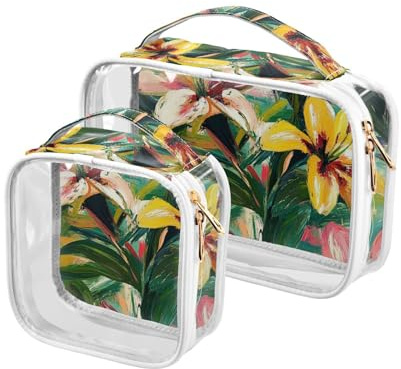 sanluoli Lot de 2 trousses de toilette transparentes pour peinture à l'huile - Approuvées par la TSA, Peinture à l'huile de lys de carnaval