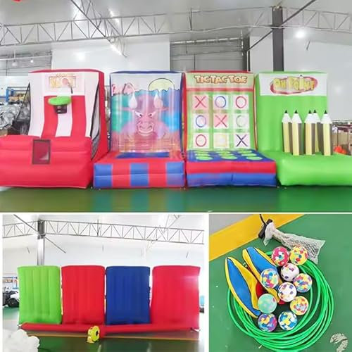 Inflatable Interactive Sports Game Set for Kids and Adults - 4-in-1 Carnival Fun with Blower and Accessories, Perfect for Parties and Outdoor Activities