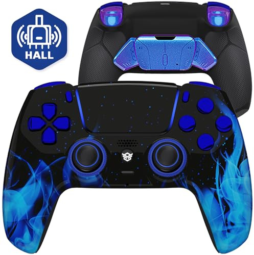 HEXGAMING RIVAL PRO Controller wireless effetto Hall compatibile con pulsanti posteriori ps5-4, trigger per capelli con clic del mouse, bacchette intercambiabili - Fiamme blu