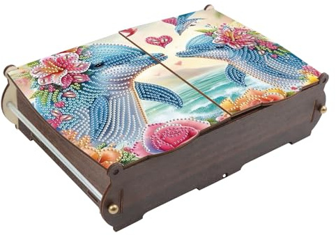 JICFDAO Gör-det-själv diamantmålning förvaringslåda av trä, 24,8 x 15,9 x 6,8 cm, diamantmålning, skrivbordsförvaring, multifunktionell skrivbordsorganisatör för smycken, leksaker, förvaringsbox för
