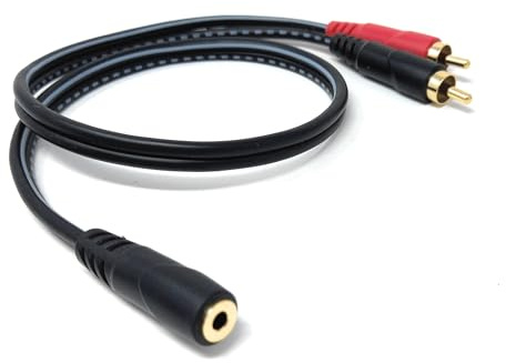 DRUT 3.5mm Stereo Jack Socket to 2x RCA Phono Plug Cable, 0.5m | Durable, reliable connectors. No drivers needed, plug & play. Great for Hi-Fi systems, laptops, phones, mixers, and...