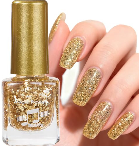 Gold Nail Polish - Glitter Metallic Nail Varnish, High Pigment Non-toxic Long Lasting, Versatile for Daily Wear Office Date DIY Manicure Gift