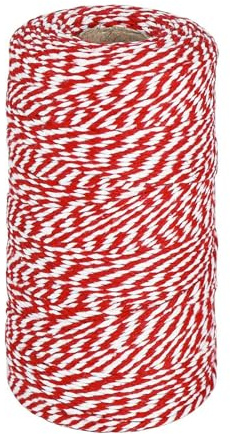 Red and White Butchers Twine, 2mm x 100m Food Safe Cotton Cooking Twine, Strong Butchers String, Ideal for Trussing Turkey, Roasting, Baking, Bacon, Christmas, Kitchen,Gift Wrapping