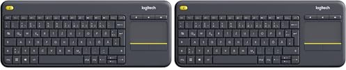 Logitech K400 Plus Tastiera Wireless Touch TV, Facili Controlli Multimediali e Touchpad Integrato, Layout Tedesco QWERTZ - Nero (Confezione da 2)