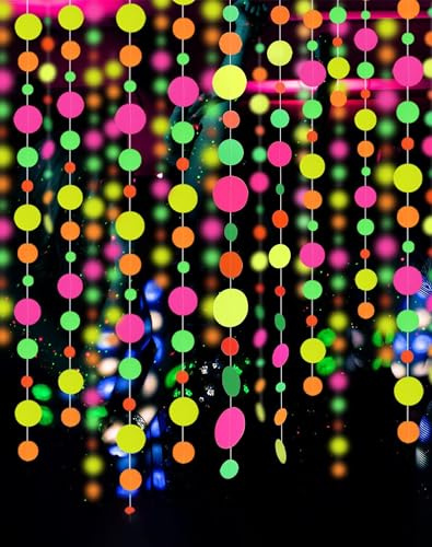 KONFEN Ghirlanda di Carta Neon, 6 M Preassemblaggio Ghirlanda di Carta Puntini Multicolore, Neon Appendere Decorazioni, Per Carnevale, Matrimoni, Compleanni