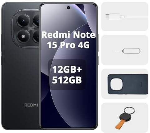 XIAOMI REDMI Note 15 Pro 4G Smartphone - 12+512GB, 6.77 AMOLED Display, 1.5K AMOLED Screen, procesador Mediatek Helio G200 Ultra, cámara 200 MP, Negro