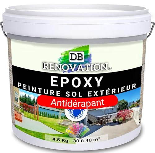 DB Rénovation Kit Antidérapant Résine Epoxy sol Terrasse + Sable de quartz - Ivoire clair 5KG Peinture pour béton extérieur