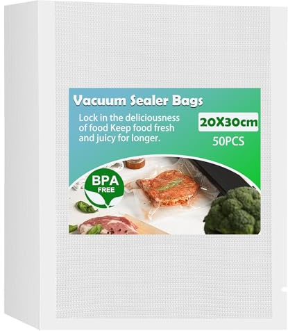 huruirui Vacuum Sealer Bags for Food 20x30cm 50pcs Vacuum Storage Bags Vac Pack Bag BPA Free Heavy Duty Embossed Food Great for Sous Vide PreCut Bag