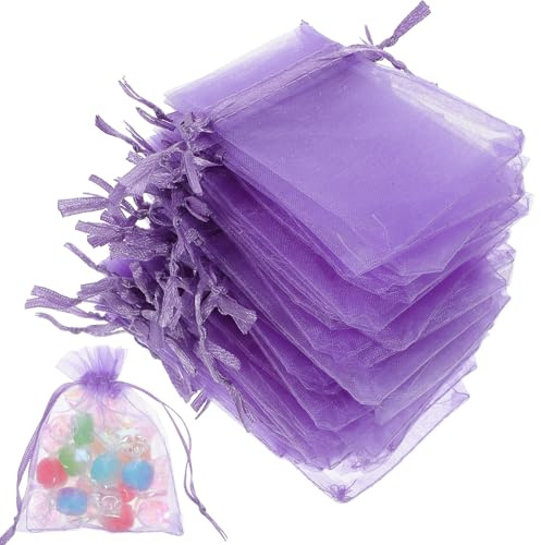 PACKOVE 50 Stück Lila Organzasäckchen mit Kordelzug Vielseitige Kleine Verpackungsbeutel aus Organza für Geschenke und Partyverpackung