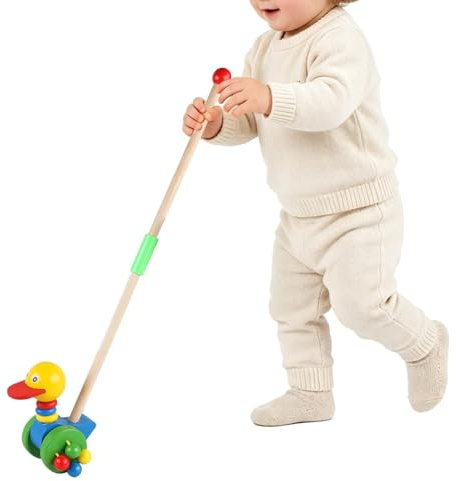 Schiebespielzeug Ente - Babys Schiebespielzeug, Laufspielzeug Zum Schieben | Schiebetier Ente Mit Beweglichem Kopf Aus Holz, Schiebespielzeugs Aus Holz Für Kinder Ab 1 Jahr, Babys, Mädchen Und Jungens