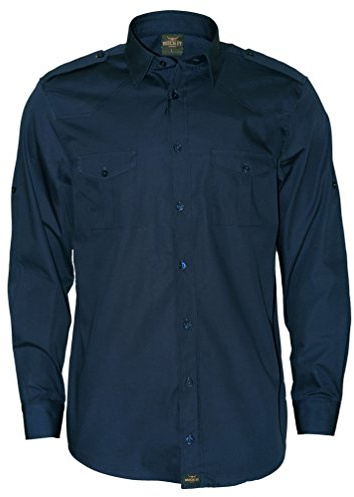 ROCK-IT Apparel Chemise à Manches Longues pour Hommes - 100% Coton - avec épaulettes - pour Le Travail et Les Loisirs - avec Fermeture à Boutons [S-5XL] Tailles régulières Bleu Marine XXL