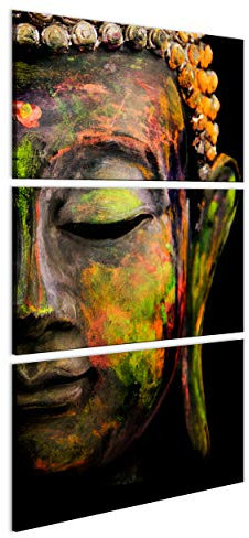 decomonkey Bilder Buddha 60x120 cm 3 Teilig Wandbild Groß Leinwandbild XXL Deko Wohnzimmer Schlafzimmer Büro Wanddeko Leinwand Pictures For Wall Poster Wall Painting Buddhismus