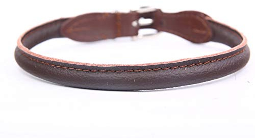 edles weiches Hunde-Leder-Halsband 770 ø 6 mm x 36 cm Handarbeit Made IN EU braun, Lochbereich 30.5-33,5 cm mit hochwertiger silberfarbiger Schnalle, passende Halsbänder bei HOGACA