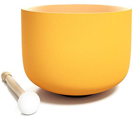 KELIODY Klangschale – 440 Hz D Note Orange 8 Zoll 20 cm Singing Bowl mattiert Quarz mit O-Ring und Schlägel Yoga Geschenke