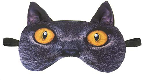 Schlafmaske mit Ohren Reise Relax Augen-maske Abdeckung Bett Nickerchen Augenbinde Seine Schwarz Muster Tier Kreatives Gesicht Britische Katze mit Ohren [042]