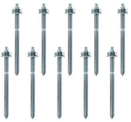 Isolbau Ankerstangen - Gewindestange M10 x 130 mm - Verbundanker verzinkt mit Mutter & Unterlegscheibe - 10 Stück