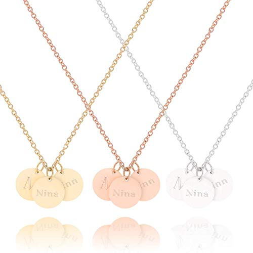LILIAN – Personalisierte Kette mit Gravur 3x 10mm Plättchen Anhänger mit Namen | 316L Edelstahl in silber, 18K gold- oder rosévergoldet | Persönliche Geschenke Valentinstag Geburtstag Jahrestag