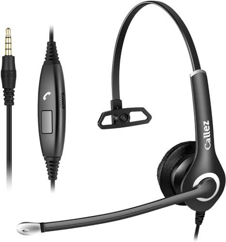 Headset Handy mit 3,5mm Klinke Mikrofon Noise Cancelling, PC Kopfhörer für iPhone Samsung Laptop Skype Webinar Business Office Call Center, Kristallklar Chat, Super Leicht, Ultra Komfort