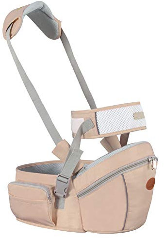 WONOOS Babytrage Hüftsitz, Baby Taillenhocker Sitzträger Mit Sicherheitsgurtschutz Hüftsitzträger Für Babys Zwischen 3 Und 36 Monaten,Khaki