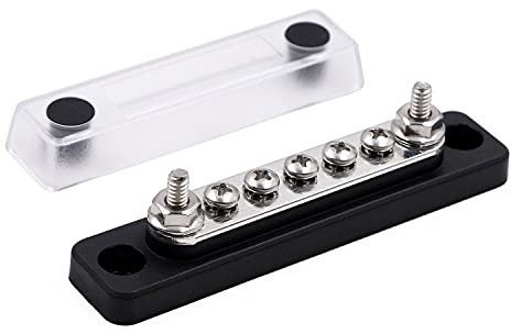 Gloaso 12V Sammelschiene Kupfer Busbar Stromverteilerblock 100A mit 2 Bolzen + 5 Schrauben Klemmleisten, 12 Volt - 48V DC Batterie Bus Bar Sammelschienen für Kfz LKW Boot Wohnmobil Solar, Schwarz